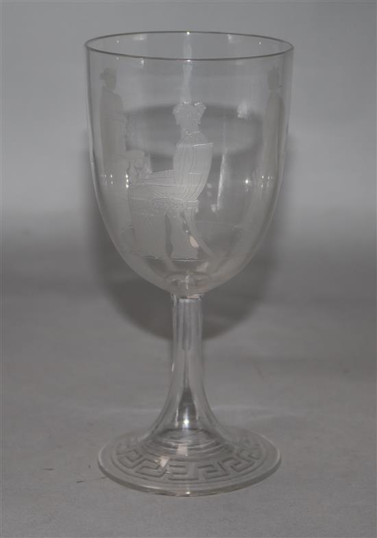 John Northwood etched glass goblet